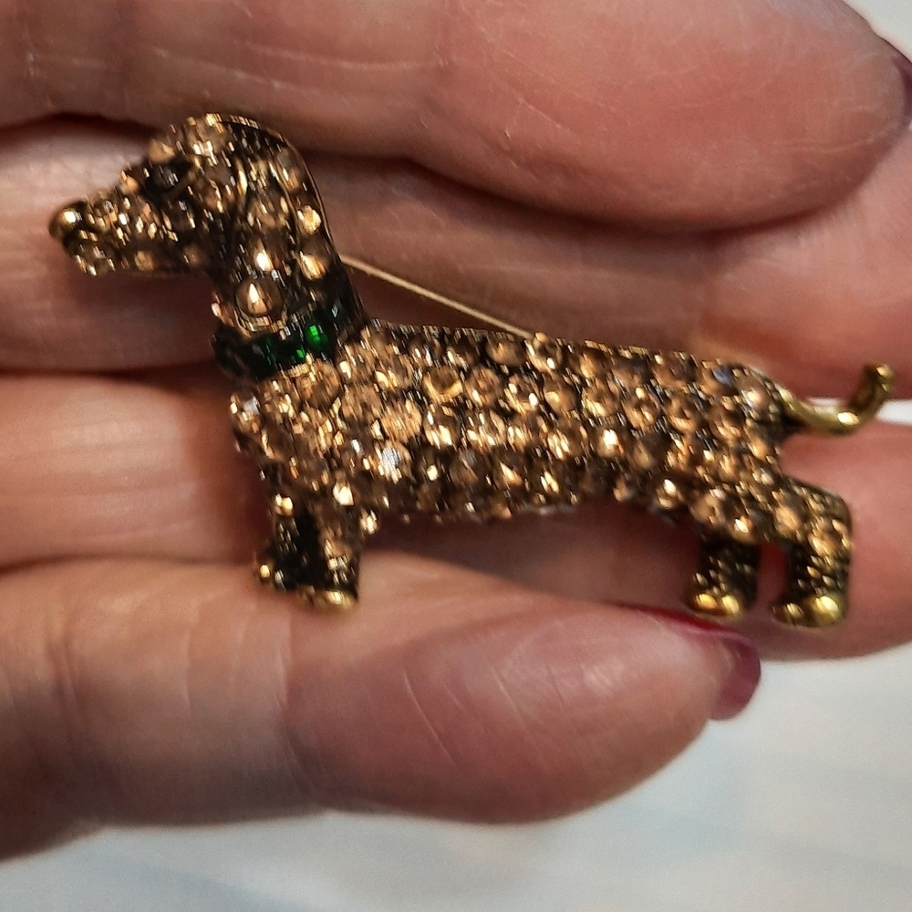 New Gold and Green Dachshund Brooch